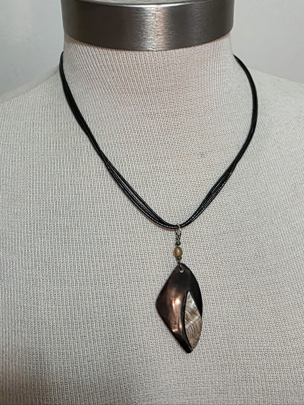 Hand Crafted M.O.P. Pendant Necklace Leather Cording